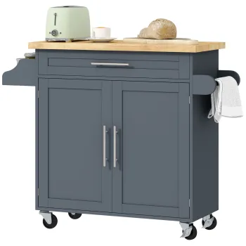 HOMCOM Carucior Multifunctional de Bucatarie cu Sertar, Roti, Suport pentru Condimente si Dulapior, 109x40x89 cm, Gri | Aosom Romania imagine