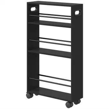 HOMCOM Carucior pentru Bucatarie si Baie, 3 Niveluri, Bare Laterale si Roti cu Frana, Negru | Aosom Romania imagine