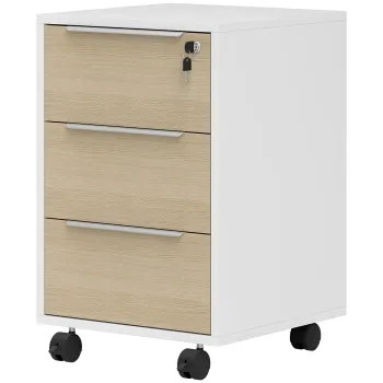 HOMCOM Casut de birou pe roti cu 3 sertare si lacat, mobilier depozitare birou pe roti, 40 x 40 x 63,5 cm, stejar | Aosom Romania imagine