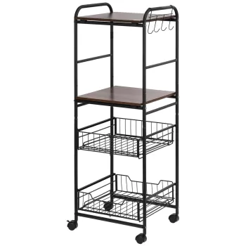 HOMCOM Caucior de Bucatarie cu 2 Cosuri detasabile din Metal, 2 rafturi din PAL si Carlige laterale, 40x38x111cm imagine