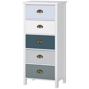 HOMCOM Chiffonnier comoda mobilier de depozitare 5 sertare multicolore cu manere metal cochilie MDF - dim. 45L x 30l x 95,4H cm | Aosom Romania imagine