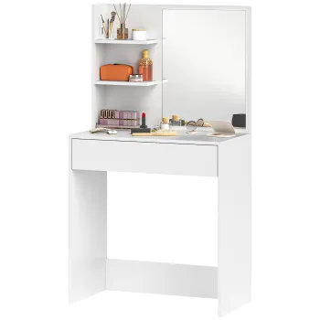 HOMCOM Coafare cu oglinda, masa de machiaj cu sertar si rafturi, pentru dormitor, 75l x 40l x 137H cm, alb | Aosom Romania imagine