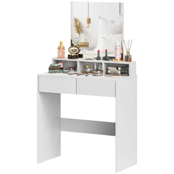 HOMCOM Coafura cu oglinda, masa de machiaj cu 2 sertare si 3 compartimente, stil modern, 75 x 38 x 135 cm, alb | Aosom Romania imagine