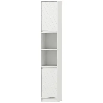 HOMCOM Coloana de baie, mobilier de depozitare cu 2 usi, 2 compartimente deschise, , 30 x 24 x 170 cm, alb | Aosom Romania imagine