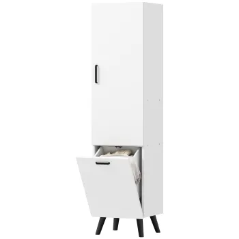 HOMCOM Coloana Inalta pentru Baie cu Usi si Rafturi Cos pentru Rufe Murdare in Spatii Reduse 35x31,5x144 cm Alb | Aosom Romania imagine