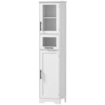 HOMCOM Coloana pentru baie, mobilier de depozitare cu sertar, 2 usi si raft reglabil, 40 x 31 x 170 cm, alb | Aosom Romania imagine