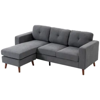 HOMCOM Coltar 192 cm in forma de L Canapea 3 locuri cu sezlong reversibil, aspect corduroy, pentru spatii mici, Gri inchis | Aosom Romania imagine