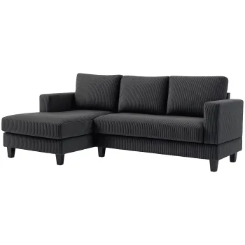 HOMCOM Coltar, Canapea L de 3 Locuri cu Sezlong, Constructie din Lemn, 8 Picioare, Catifea Cordon, Tapiterie cu Spuma, Gri | Aosom Romania imagine