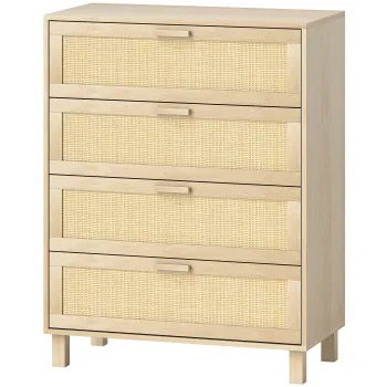 HOMCOM Comoda 4 sertare cannage din ratan dim. 80L x 40l x 103H cm MDF Aspect Lemn Deschis | Aosom Romania imagine