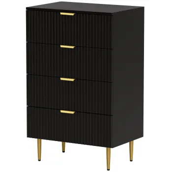 HOMCOM Comoda 4 sertare comoda pentru dormitor mobilier de depozitare modern cu manere si picioare aurii, dim. 60 x 40 x 96 cm, negru | Aosom Romania imagine