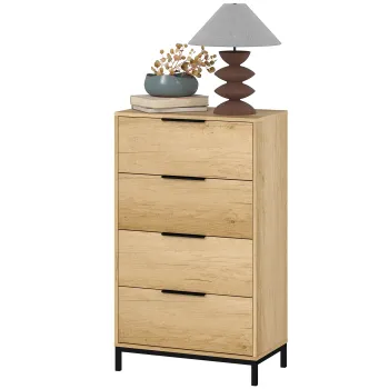 HOMCOM Comoda 4 Sertare din PAL si Metal 62x35x105 cm Maro Deschis | Aosom Romania imagine