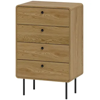 HOMCOM Comoda 4 sertare, mobilier de depozitare ingust cu picioare din otel, colturi rotunjite, 60 x 39 x 91,5 cm, stejar | Aosom Romania imagine