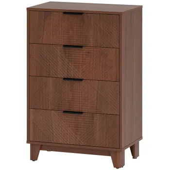 HOMCOM Comoda 4 sertare mobilier de depozitare vintage cu manere din metal, 60 x 36 x 90 cm, efect lemn maro | Aosom Romania imagine