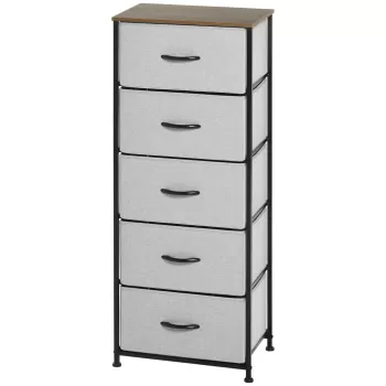 HOMCOM Comoda 5 sertare in stil industrial, comoda pentru dormitor cu sertare detasabile din material textil, lemn si otel, 45x30x116cm | AOSOM RO imagine
