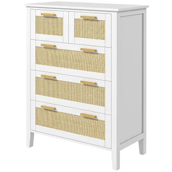 HOMCOM Comoda 5 sertare manere de lemn masiv sine de metal pentru birou salon dormitor 77 x 37 x 104 cm alb | Aosom Romania imagine