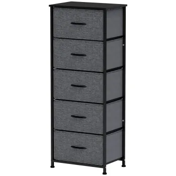 HOMCOM Comoda 5 sertare mobilier de depozitare sertar din material pliabil - structura din otel negru - 45 x 30 x 116 cm gri inchis | Aosom Romania imagine