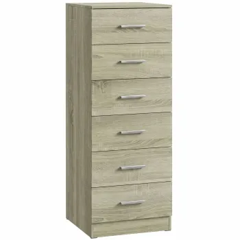 HOMCOM Comoda 6 sertare, corp de depozitare, stil modern, pentru dormitor, intrare, hol, 40x40x110cm, stejar | Aosom Romania imagine