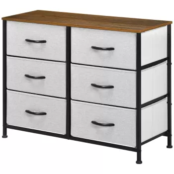 HOMCOM Comoda 6 sertare in stil industrial, comoda pentru dormitor cu sertare detasabile din material textil, lemn si otel, 80x30x62.5cm | AOSOM RO imagine