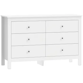 HOMCOM Comoda 6 sertare, mobilier de depozitare cu glisiere fluide, stil modern, 118 x 39,5 x 75,5 cm, Alb | Aosom Romania imagine
