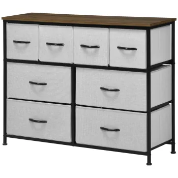 HOMCOM Comoda 8 sertare mobilier de depozitare sertar din material textil pliabil, structura din otel negru, 100 x 30 x 78 cm | Aosom Romania imagine