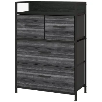 HOMCOM Comoda, Bufet, 4 sertare din material textil, Design industrial, 60x29x85cm, Negru | Aosom Romania imagine