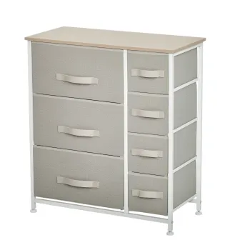 HOMCOM Comoda, Bufet, 7 sertare pliabile din material textil, Structura metalica, 63,5 x 30 x 71 cm, Gri deschis | Aosom Romania imagine