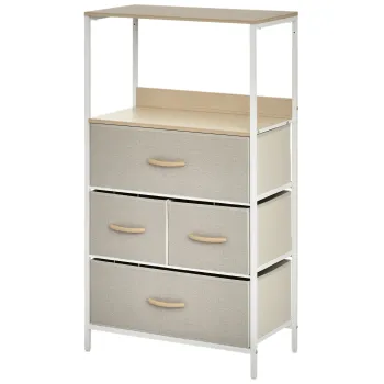 HOMCOM Comoda camera mobilier de depozitare comoda 4 sertare din tesatura pliabile si detasabile cu rafturi deschise si cadru de metal, comoda pentru sufragerie, camera, intrare, gri deschis | Aosom Romania imagine