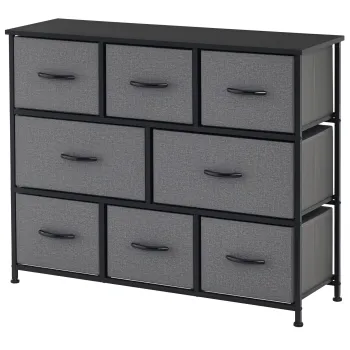 HOMCOM Comoda Chiffonnier Mobilier de Depozitare 8 sertare Pliabile din Tesatura 100 x 30 x 78,5 cm Gri inchis | Aosom Romania imagine