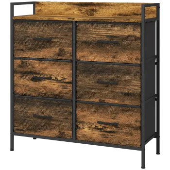 HOMCOM Comoda, corp de depozitare pentru dormitor 6 sertare tesatura netesuta cadru din otel, 79 x 29 x 85 cm, efect lemn mahon | Aosom Romania imagine