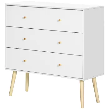 HOMCOM Comoda cu 3 sertare cu manere din PAL si lemn de pin pentru camera de zi si dormitor, 80x30x80 cm, alb | AOSOM RO imagine