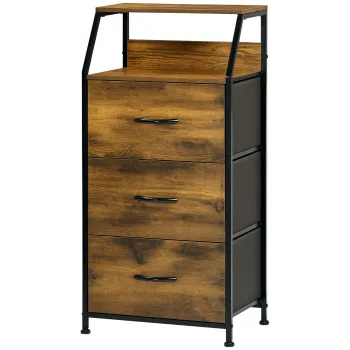 HOMCOM Comoda cu 3 sertare din material textil detasabile si 2 rafturi, 44 x 29 x 92 cm, lemn si metal | Aosom Romania imagine