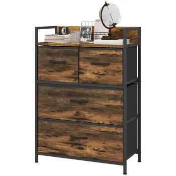 HOMCOM Comoda cu 4 Sertare Detasabile, Pliabile si Raft de Depozitare, 60x29x85 cm, Maro si Negru | Aosom Romania imagine