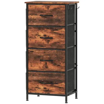 HOMCOM Comoda cu 4 sertare din material textil, mobilier de depozitare cu 4 buzunare, 2 carlige, structura din otel, 45 x 30 x 94,5 cm, maro | Aosom Romania imagine