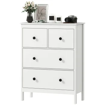 HOMCOM Comoda cu 4 Sertare pentru Dormitor din Lemn 74x35x97 cm Alb | Aosom Romania imagine