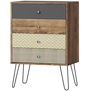 HOMCOM Comoda cu 4 sertare Picioare tip furca din otel Stil boem 60x39x86 cm Multicolor | Aosom Romania imagine