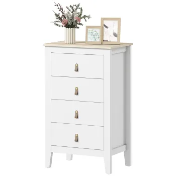 HOMCOM Comoda cu 4 Sertare si Manere din Piele Ecologica Alba | Aosom Romania imagine