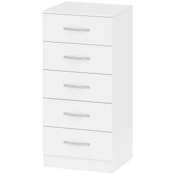 HOMCOM Comoda cu 5 sertare, comoda cu sertare pentru haine si obiecte, placa aglomerata, Alb | Aosom Romania imagine