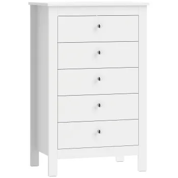 HOMCOM Comoda cu 5 sertare, corp de depozitare cu sine glisante, stil modern, 60 x 39,5 x 95,3 cm, alb | Aosom Romania imagine