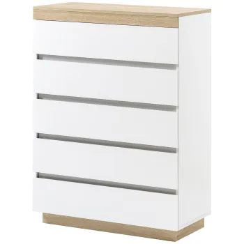 HOMCOM Comoda cu 5 Sertare din Lemn, Comoda pentru Dormitor cu Dispozitiv Anti-Rasturnare, 80x40x109 cm, Alb | Aosom Romania imagine