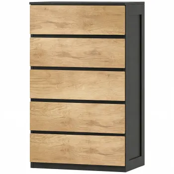 HOMCOM Comoda cu 5 Sertare din Lemn, cu Sine Metalice si Manere Decupate, 60x39x100 cm | Aosom Romania imagine