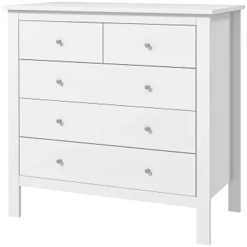 HOMCOM Comoda cu 5 sertare, mobilier de depozitare, cu manere, sine metalice, din lemn, 79l x 39,5P x 80,5H cm, alb | Aosom Romania imagine