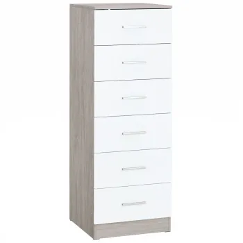 HOMCOM Comoda cu 6 sertare Comoda inalta pentru dormitor cu sistem anti-rasturnare 40x40x110 cm Gri deschis si Alb | Aosom Romania imagine
