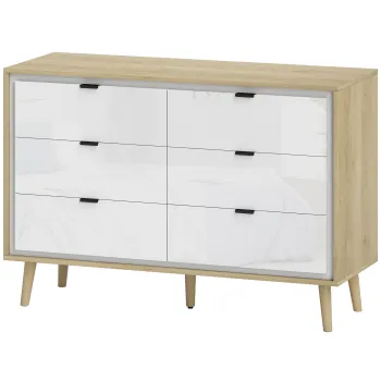 HOMCOM Comoda cu 6 Sertare din Lemn 110x40x75 cm Alb Lucios si Stejar | Aosom Romania imagine