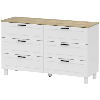 HOMCOM Comoda cu 6 Sertare Moderna din PAL, Lemn de Pin si MDF, 120x38x71 cm, Alb si Culoare Lemn | Aosom Romania imagine