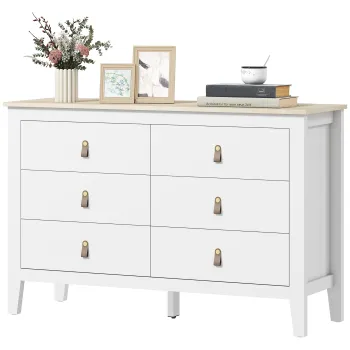 HOMCOM Comoda cu 6 Sertare si Manere din Piele Ecologica Alba | Aosom Romania imagine