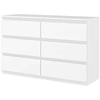 HOMCOM Comoda cu 6 Sertare si Picioare Antiderapante din Lemn, 120x39x75 cm, Alb | Aosom Romania imagine