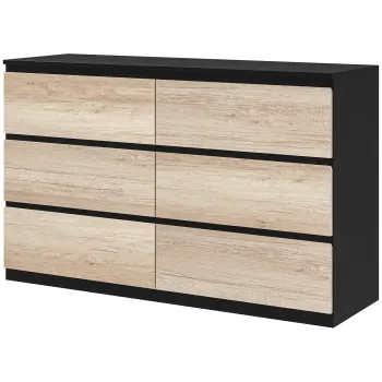 HOMCOM Comoda cu 6 Sertare si Picioare Antiderapante din Lemn, 120x39x75 cm, Negru | Aosom Romania imagine