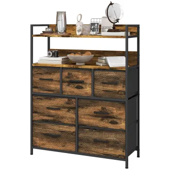 HOMCOM Comoda cu 7 Sertare Detasabile si Pliabile si 2 Rafturi, 79x29x101 cm, Maro | Aosom Romania imagine