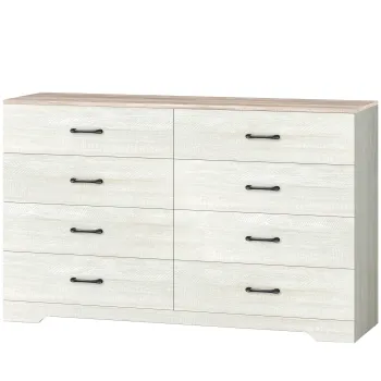 HOMCOM Comoda cu 8 Sertare pentru Dormitor, Moderna, cu Manere, Spatioasa pentru Sufragerie, Camera si Hol, 140x40x86 cm, Nuc si Gri Deschis | Aosom Romania imagine