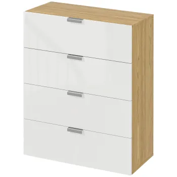 HOMCOM Comoda cu sertare lucioasa, cu 4 sertare, unitate de depozitare a dulapului cu manere pentru dormitor, sufragerie, alb si natural imagine